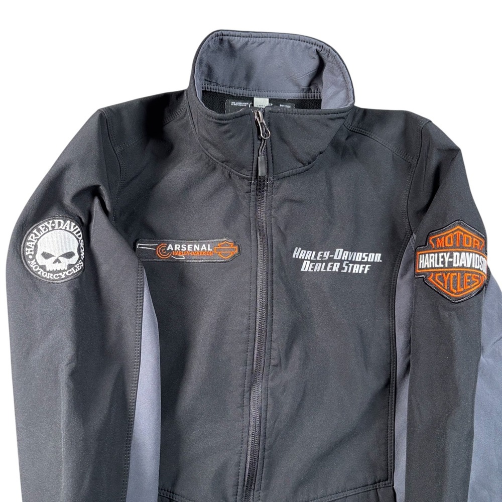 Harley Davidson Soft Shell Jacket Ladies Sz S Black Grey biker Staff Streetwear - Picture 4 of 10